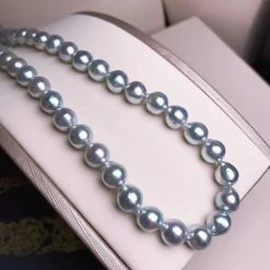 Takaramonobr BLUE-ROSE | 8.5-9.0 Mm Japanese Natural Silver-Blue Akoya Pearl Necklace - PSL Certificate Akoya Pearls