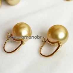 Takaramonobr Golden South Sea Pearl Drop Earrings Mounted On 18-Karat Yellow Gold, 10.0-11.0 Mm Different Pearl Type In Same Style