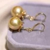 Takaramonobr Different Pearl Type In Same Style Ripples 10.0-11.0 Mm Golden South Sea Pearl & Diamond Dangle Earrings In Gold