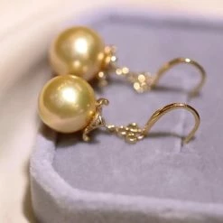 Takaramonobr Different Pearl Type In Same Style Ripples 10.0-11.0 Mm Golden South Sea Pearl & Diamond Dangle Earrings In Gold