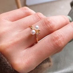 Hot Sale ✨ Takaramonobr Ribbons 4.0-4.5 Mm Japanese Akoya Pearl & Diamond Ring In 18K Yellow Gold ⭐ 13 Takaramonobr Ribbons 4.0-4.5 Mm Japanese Akoya Pearl & Diamond Ring In 18K Yellow Gold