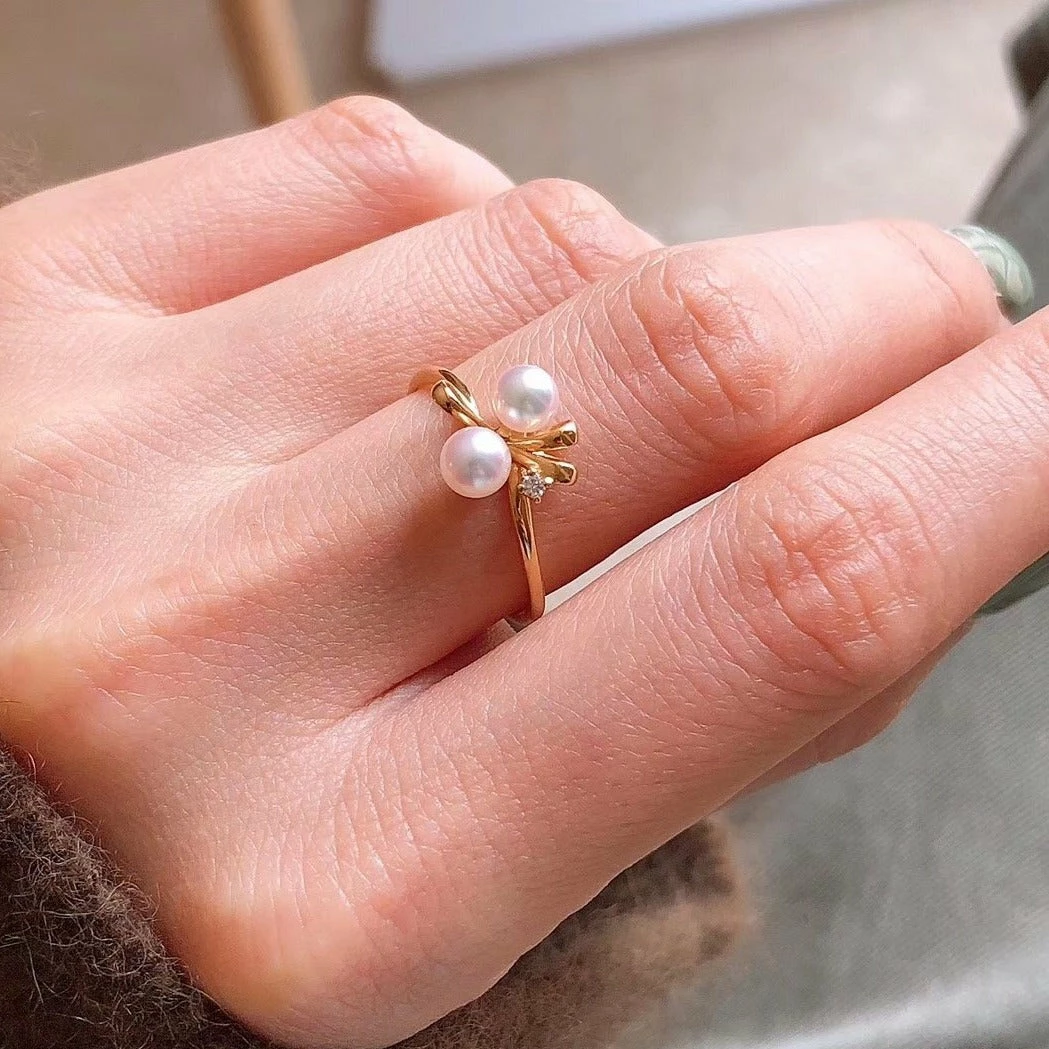 Hot Sale ✨ Takaramonobr Ribbons 4.0-4.5 Mm Japanese Akoya Pearl & Diamond Ring In 18K Yellow Gold ⭐ 7 Takaramonobr Ribbons 4.0-4.5 Mm Japanese Akoya Pearl & Diamond Ring In 18K Yellow Gold