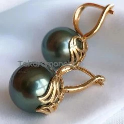 Takaramonobr Black Pearls 12.0-13.0 Mm Tahitian Black Pearl Wing Earrings Mounted On 18-Karat Yellow/White Gold