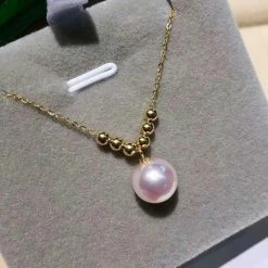 Takaramonobr Spring 8.5-9.0 Mm White Akoya Pearl Pendant Mounted On 18-Karat Yellow Gold Akoya Pearls