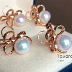 Takaramonobr 8.5-9.0 Mm Knot White Round Akoya Pearl Earrings/Ring/Pendant/Set Akoya Pearls