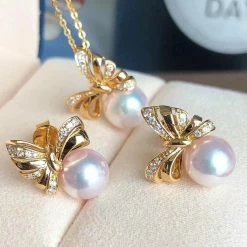 Takaramonobr Ribbons 8.5-9.0 Mm White Japanese Akoya Pearl Earrings With Diamonds In 18K Gold