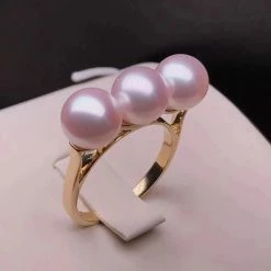 Takaramonobr Akoya Pearls Tri-Pearl 7.5-8.0 Mm Japanese Cultured Akoya Pearl Ring Mounted On 18K Gold