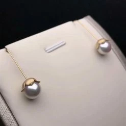 Takaramonobr Convallaria Majalis 7.5-8.0 Mm White Akoya Pearl Dangle Earrings Mounted 18K Yellow Gold