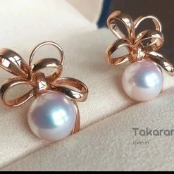 Takaramonobr 8.5-9.0 Mm Knot White Round Akoya Pearl Earrings/Ring/Pendant/Set Akoya Pearls