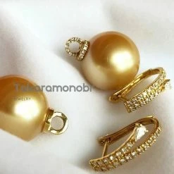Takaramonobr Diamond Huggie And Detachable Pearl Drop Earrings - 13.0-14.0 Mm Golden South Sea Pearl
