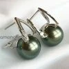 Takaramonobr Black Pearls Pyramid Collection 12.0-13.0 Mm Tahitian Black Green Pearl & Diamond Earrings In G18K