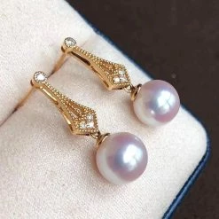 Takaramonobr 8.0-8.5 Mm Japanese Akoya Cultured Pearl Earring Pair With Diamonds In White Akoya Pearls
