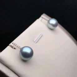 Takaramonobr Akoya Pearls Enchantment 9.0-9.5 Mm Silver-Blue Akoya Pearl Earrings In 18K Gold With Diamonds