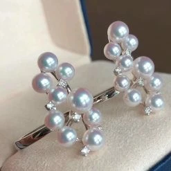 Takaramonobr Akoya Pearls Luxury Series Rhombus Japanese Akoya Pearl & Diamond Ring