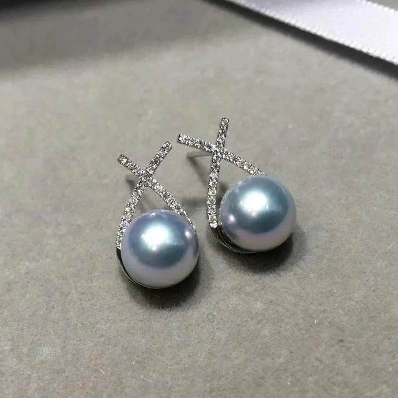 Cheapest 💯 Takaramonobr X Collection 8.0-8.5mm Silver-Blue Akoya Pearl Earrings In 18K Gold With Diamonds Akoya Pearls 👍 3 Takaramonobr X Collection 8.0-8.5mm Silver-Blue Akoya Pearl Earrings In 18K Gold With Diamonds Akoya Pearls