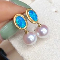 Takaramonobr Akoya Pearls Romantic Collection 8.0-8.5 Mm White Akoya Pearl & Opal Earrings