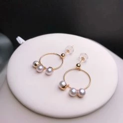 Takaramonobr 4.0-5.0mm Japanese White Baby Akoya Circle Of Jade Flower Pearl Earrings Akoya Pearls