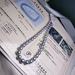 Takaramonobr Natural-Color | 10.0-10.5 Mm Japanese Silver-Blue Akoya Pearl Necklace - PSL Certificate Akoya Pearls