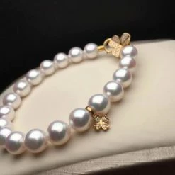 Takaramonobr Akoya Pearls 7.5-8.0 Mm Near Gem White Akoya Pearl & Diamond Bracelet In G18K Clasp