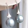 Takaramonobr 11.0-12.0 Mm Silver-Blue Tahitian Pearl Stiletto Diamonds Pearl Earrings