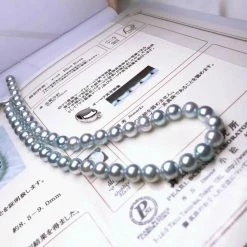 Takaramonobr BLUE-ROSE | 8.5-9.0 Mm Japanese Natural Silver-Blue Akoya Pearl Necklace - PSL Certificate Akoya Pearls