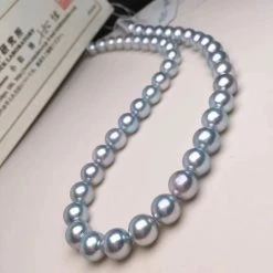Takaramonobr Akoya Pearls Natural-Color | 8.5-9.0 Mm Japanese Silver-Blue Akoya Pearl Necklace - PSL Certificate