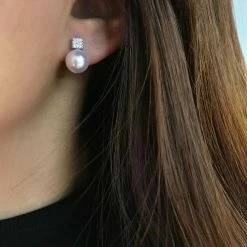 Takaramonobr Offset Square Diamond And Akoya Pearl Earrings, 8.5-9.0 Mm