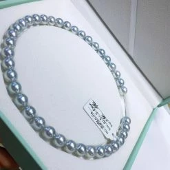 Takaramonobr Natural-Color | 10.5-11.0 Mm Japanese Silver-Blue Akoya Pearl Necklace - PSL Certificate Akoya Pearls