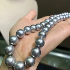 Takaramonobr Blue Pearls 16 Inch Choker 10.0-12.0 Mm Round Tahitian Silver Blue Pearl Necklace