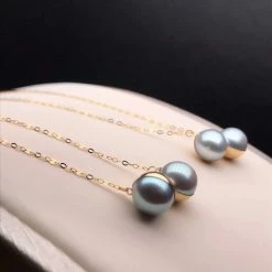 Takaramonobr 7.5-8.0 Mm Japanese Silver-Blue Akoya Pearl Threader Earrings In 18K Gold Akoya Pearls
