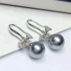 Takaramonobr Blue Pearls Passion 9.0-10 Mm Tahitian Silver Blue Pearl & Diamond Dangle Earrings