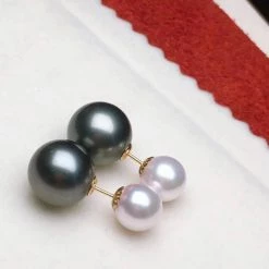 Takaramonobr Double Pearls Tahitian & Akoya Pearl Mounted On 18-Karat Yellow Gold