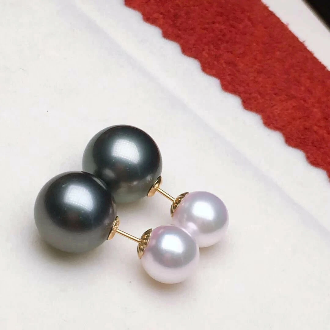 New ⭐ Takaramonobr Double Pearls Tahitian & Akoya Pearl Mounted On 18-Karat Yellow Gold ❤️ 4 Takaramonobr Double Pearls Tahitian & Akoya Pearl Mounted On 18-Karat Yellow Gold