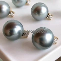 Takaramonobr Forever Elegant 10.0-11.0 Mm Tahitian Silver Blue Pearl & Diamond Stud Earrings/Pendant In 18K Gold Blue Pearls
