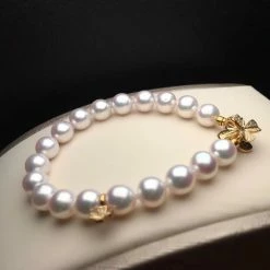 Takaramonobr Akoya Pearls 7.5-8.0 Mm Near Gem White Akoya Pearl & Diamond Bracelet In G18K Clasp
