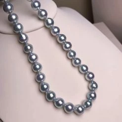 Takaramonobr BLUE-ROSE | 8.5-9.0 Mm Japanese Natural Silver-Blue Akoya Pearl Necklace - PSL Certificate Akoya Pearls