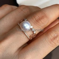 Takaramonobr Symmetry 8.0-8.5 Mm Japanese Akoya Pearl & Diamond Ring