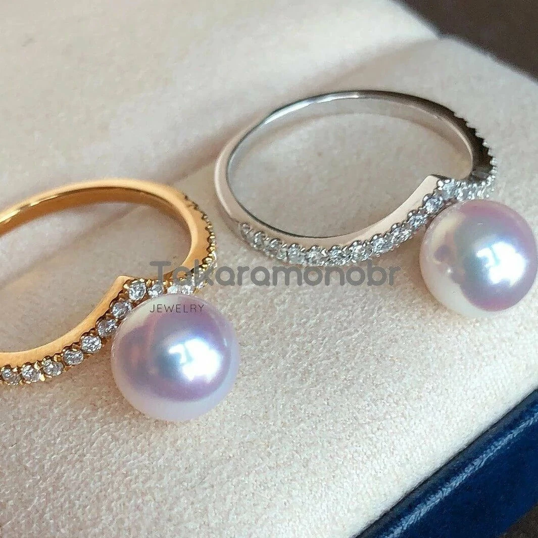 Hot Sale 🔔 Takaramonobr Heart 7.5-8.0 Mm Japanese Akoya Pearl & Diamond Ring Akoya Pearls 😉 4 Takaramonobr Heart 7.5-8.0 Mm Japanese Akoya Pearl & Diamond Ring Akoya Pearls
