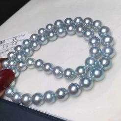 Takaramonobr Akoya Pearls Natural-Color | 8.0-8.5 Mm Japanese Silver-Blue Akoya Pearl Necklace - PSL Certificate