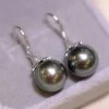 Takaramonobr 10.0-11.0 Mm Ripples Tahitian Pearl Earrings In 18k Gold With Diamond