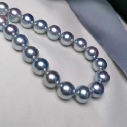 Takaramonobr Natural-Color | 10.0-10.5 Mm Japanese Silver-Blue Akoya Pearl Necklace - PSL Certificate Akoya Pearls