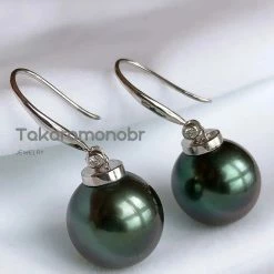 Takaramonobr 12.0-13.0 Mm Tahitian Black Green Pearl & Diamond French Hooks Earrings/Pendant In G18k