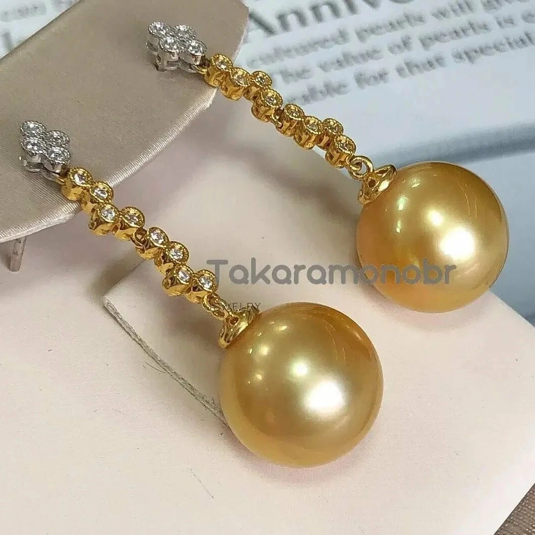 Best Sale ❤️ Takaramonobr Waterdrops 13.0-14.0 Mm Golden South Sea Pearl Earrings In Gold With Diamonds 🛒 9 Takaramonobr Waterdrops 13.0-14.0 Mm Golden South Sea Pearl Earrings In Gold With Diamonds