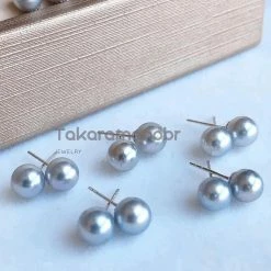Takaramonobr Japanese Silver-Blue Akoya Pearl Stud Earrings In 18-Karat Gold Akoya Pearls