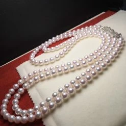 Takaramonobr 7.5-8.0 Mm 56 Inch Rope Length Japanese White Akoya Pearl Double Strand Necklace Akoya Pearls