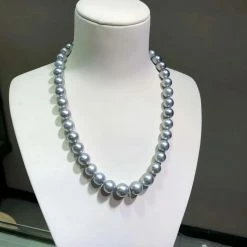 Takaramonobr Blue Pearls 16 Inch Choker 10.0-12.0 Mm Round Tahitian Silver Blue Pearl Necklace