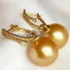 Takaramonobr Diamond Huggie And Detachable Pearl Drop Earrings - 13.0-14.0 Mm Golden South Sea Pearl