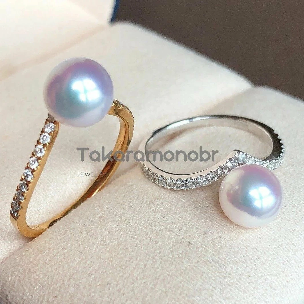 Hot Sale 🔔 Takaramonobr Heart 7.5-8.0 Mm Japanese Akoya Pearl & Diamond Ring Akoya Pearls 😉 3 Takaramonobr Heart 7.5-8.0 Mm Japanese Akoya Pearl & Diamond Ring Akoya Pearls