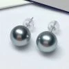 Takaramonobr 9.0-10.0 Mm Tahitian Silver Blue Pearl Stud Earrings Mounted On 18-Karat White Gold Blue Pearls
