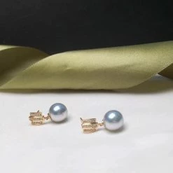 Best Sale ✔️ Takaramonobr Akoya Pearls 8.0-8.5 Mm Silver-Blue Akoya Pearl Earrings With Diamonds In 18K Gold 🧨 8 Takaramonobr Akoya Pearls 8.0-8.5 Mm Silver-Blue Akoya Pearl Earrings With Diamonds In 18K Gold